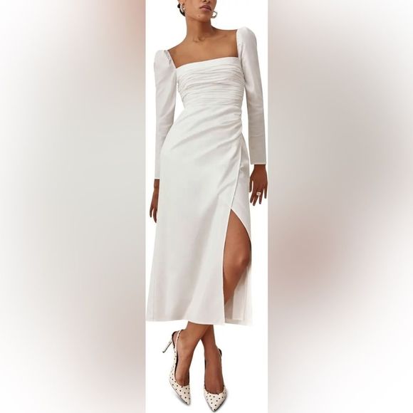 Reformation Dresses & Skirts - NWT Reformation Isaac Square Neck Long Sleeve Stretch Cotton Dress Women’s 10